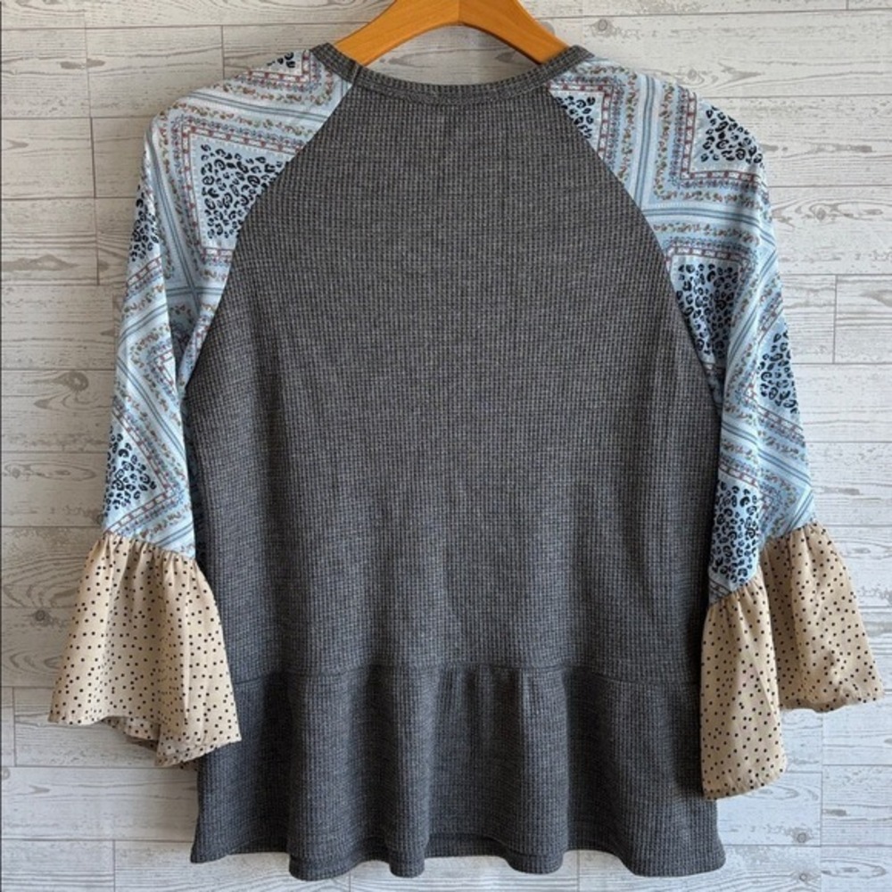 Vintage Y2K shirt flare sleeves thermal waffle ruffle oversized floral small top